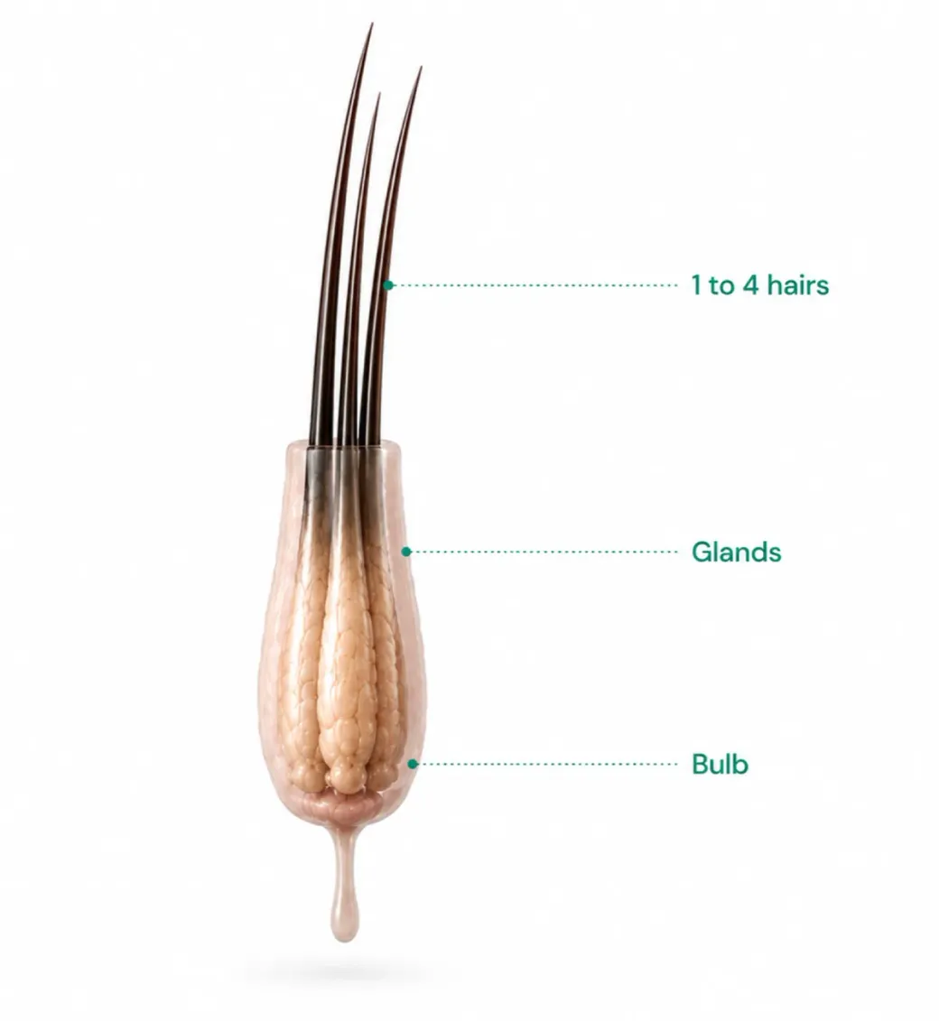Skin cross-section: FUE extraction of one follicular unit