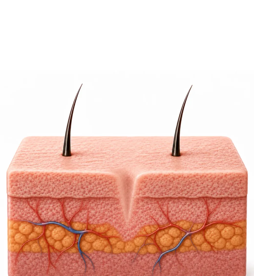Skin cross-section: FUE extraction of one follicular unit