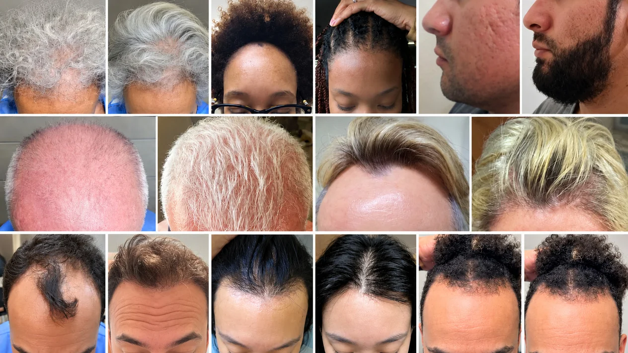 TJ Hair System hair, hairline and beard restoration before-and-after collage