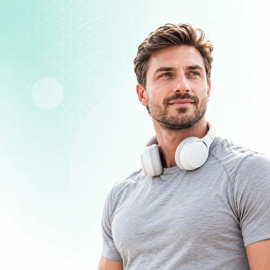 Active man with healthy hair and headphones