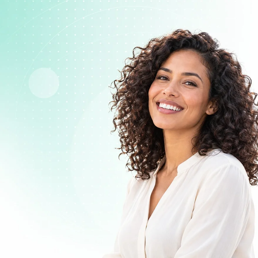 Woman with natural curly hair in a bright lifestyle portrait