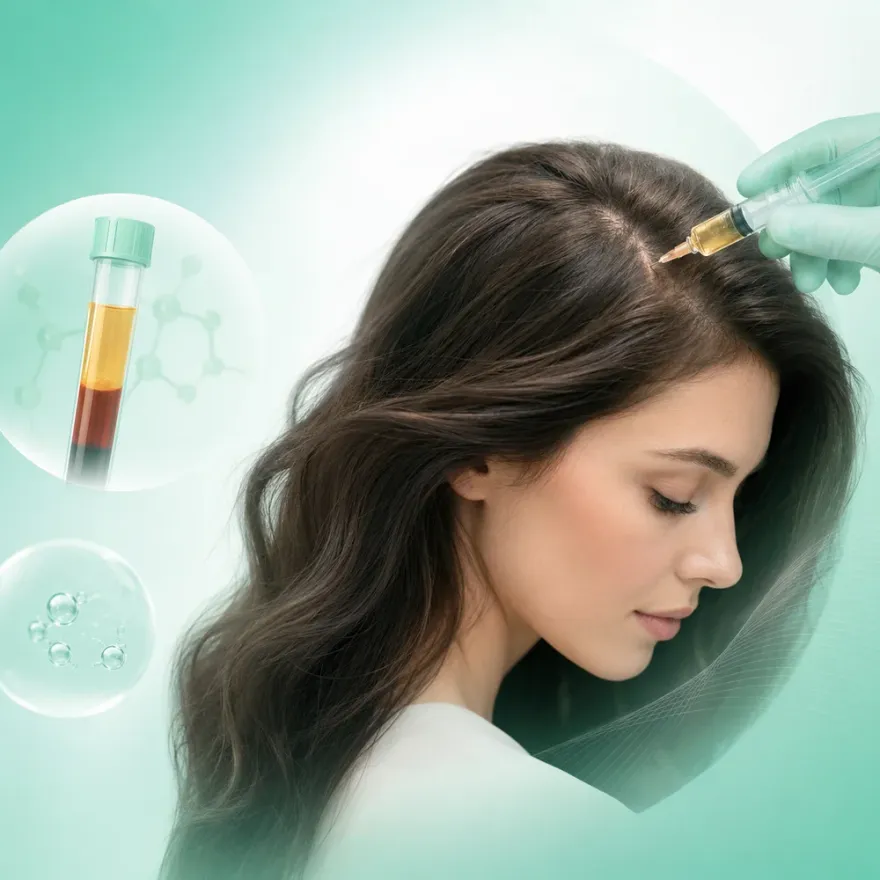 PRP hair therapy with platelet-rich plasma from the patient’s own blood applied to the scalp