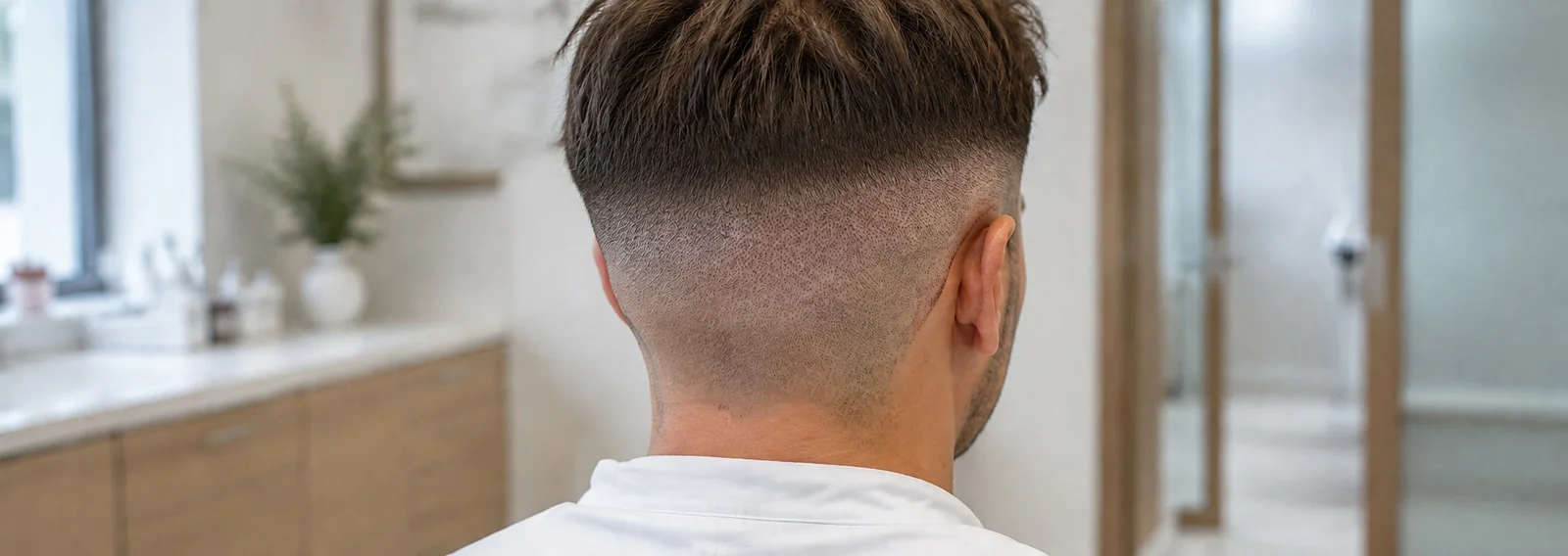 Donor area of a traditional FUE patient on day one, shaved across the back of the head